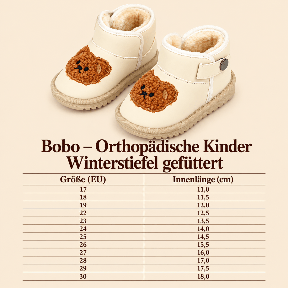 Bobo – Orthopädische Kinder Winterstiefel gefüttert – Kuschelige Teddy-Boots mit Klettverschluss & rutschfester Sohle Kinderschuhe
