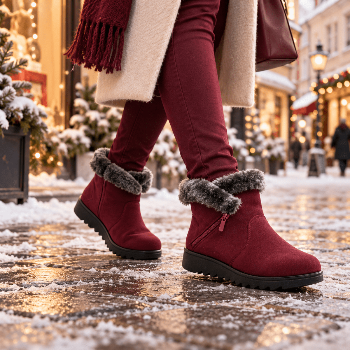 Hedda – Orthopädische Winterstiefel Damen gefüttert – Warme Snow Boots mit Fellkragen, Reißverschluss & rutschfester Sohle Stiefeletten