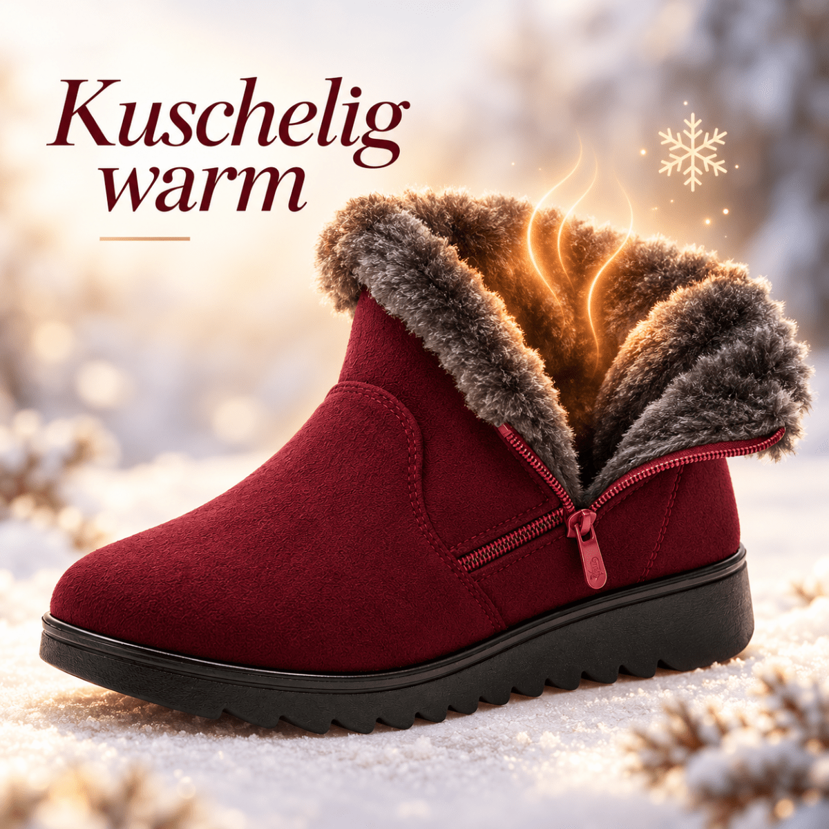 Hedda – Orthopädische Winterstiefel Damen gefüttert – Warme Snow Boots mit Fellkragen, Reißverschluss & rutschfester Sohle Stiefeletten