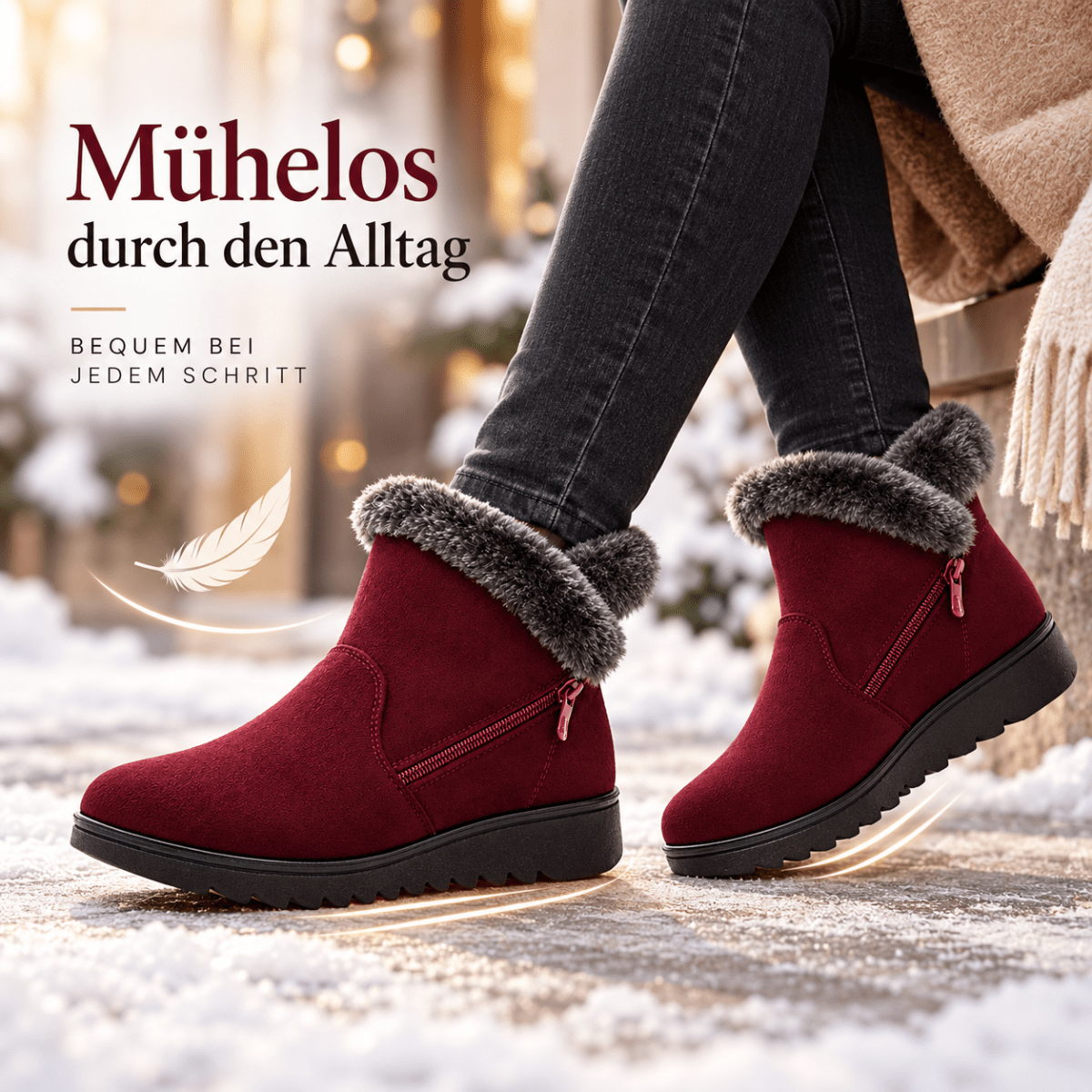 Hedda – Orthopädische Winterstiefel Damen gefüttert – Warme Snow Boots mit Fellkragen, Reißverschluss & rutschfester Sohle Stiefeletten