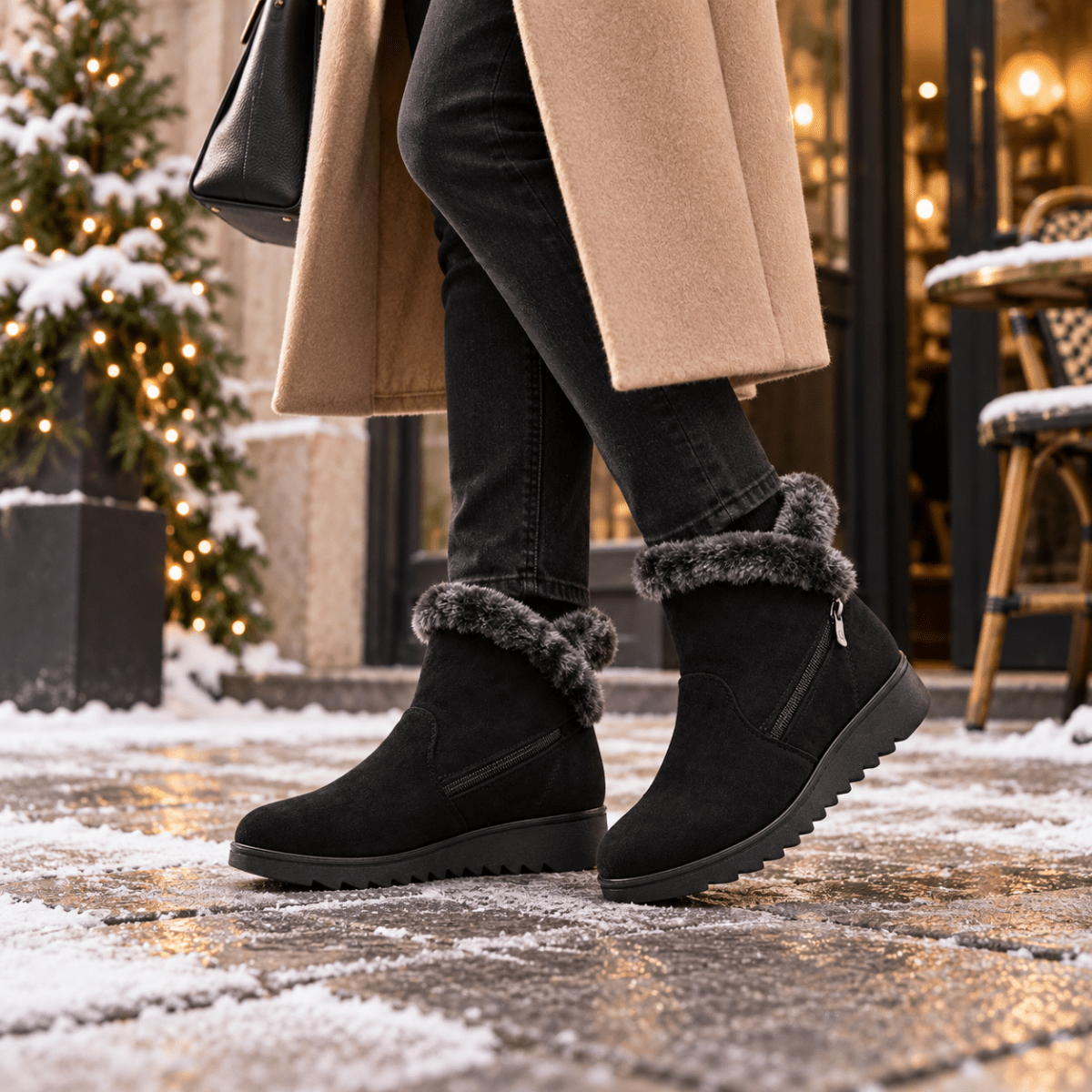 Hedda – Orthopädische Winterstiefel Damen gefüttert – Warme Snow Boots mit Fellkragen, Reißverschluss & rutschfester Sohle Stiefeletten