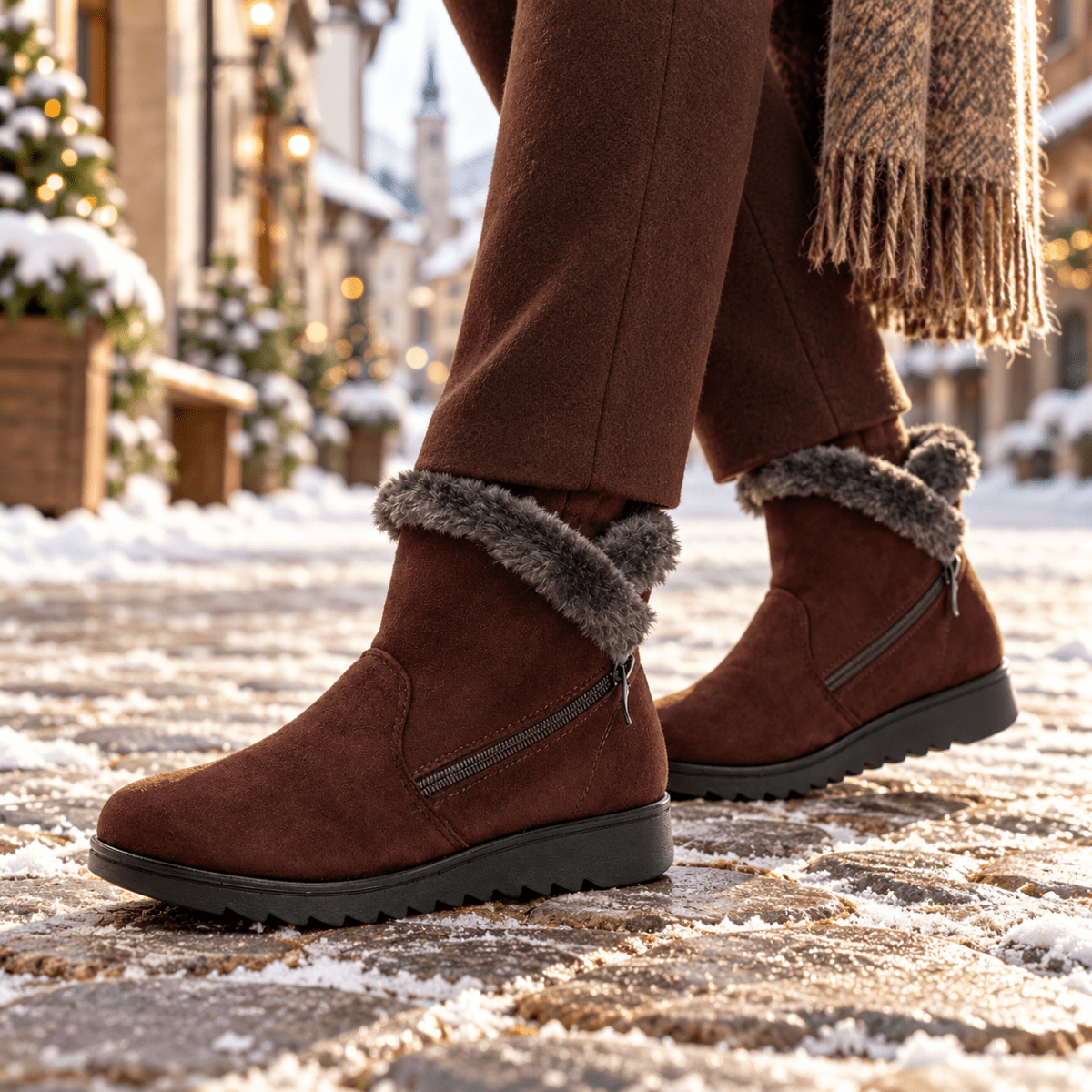 Hedda – Orthopädische Winterstiefel Damen gefüttert – Warme Snow Boots mit Fellkragen, Reißverschluss & rutschfester Sohle Stiefeletten