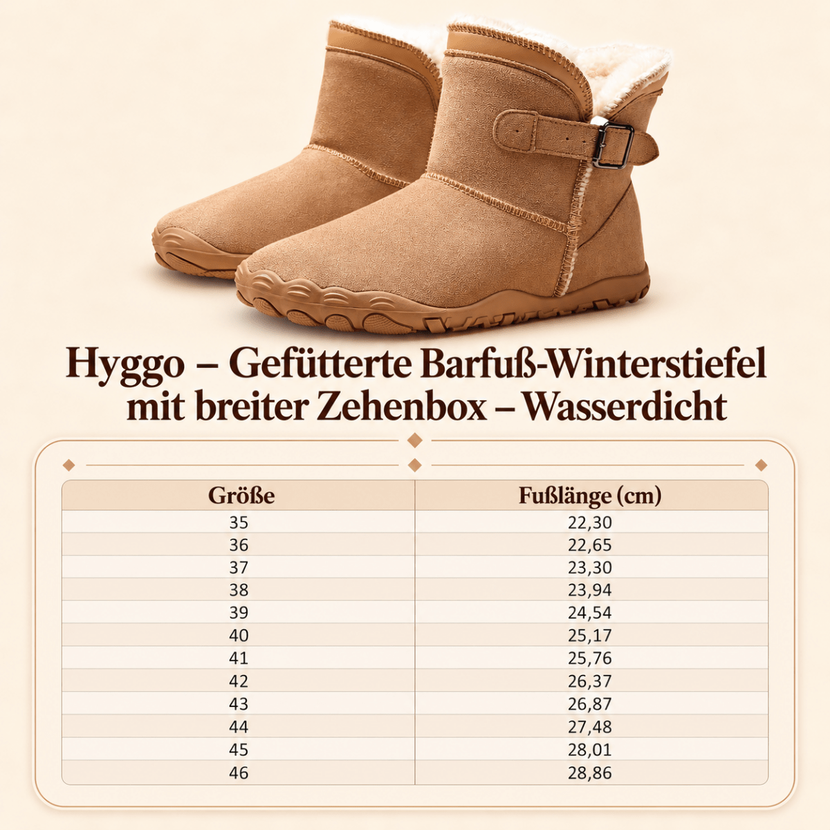 Hyggo – Gefütterte Barfuß-Winterstiefel mit breiter Zehenbox – Wasserdicht Barfußschuhe