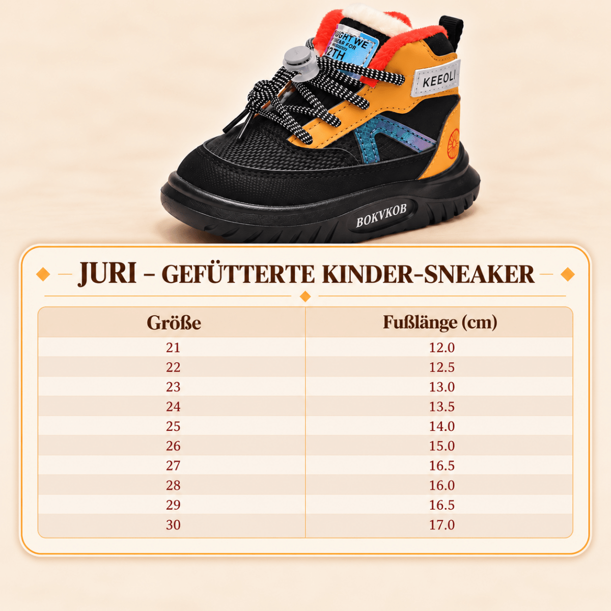 Juri – Orthopädische Kinder Schneestiefel gefüttert – Warme Winter-Sneaker mit Schnellschnürung & rutschfester Sohle Kinderschuhe