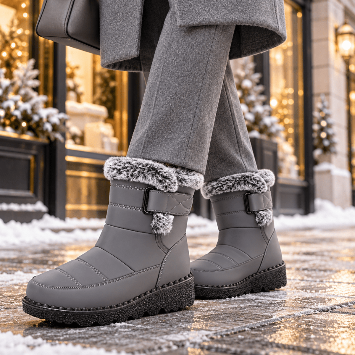 Kaja – Orthopädische Snow Boots Damen gefüttert – Wasserdichte Winterstiefel mit Kunstfell & Klettverschluss, rutschfest Stiefeletten