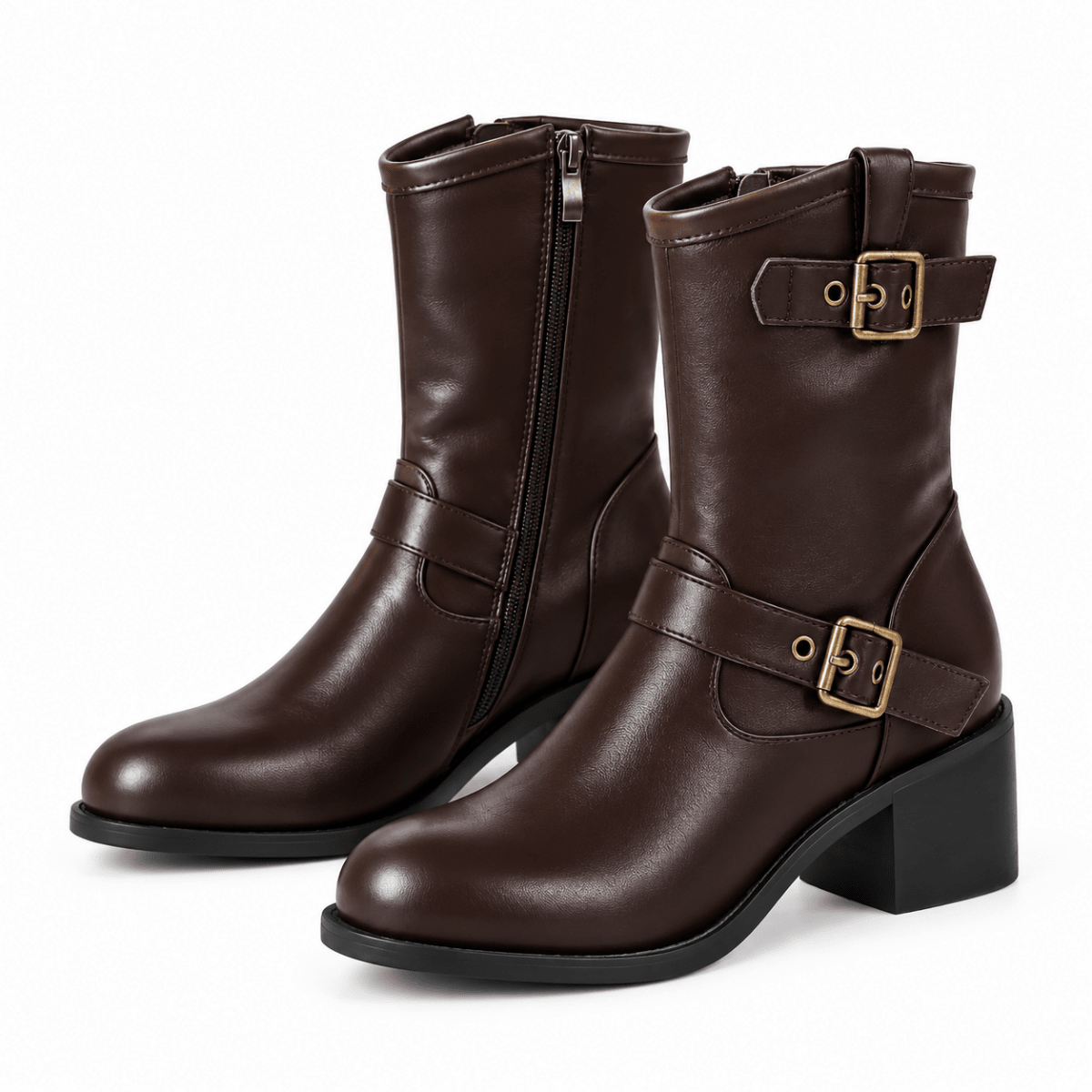Maren – Orthopädische Winterstiefel Damen gefüttert – Bequeme Stiefeletten mit Blockabsatz & Schnallen Stiefeletten