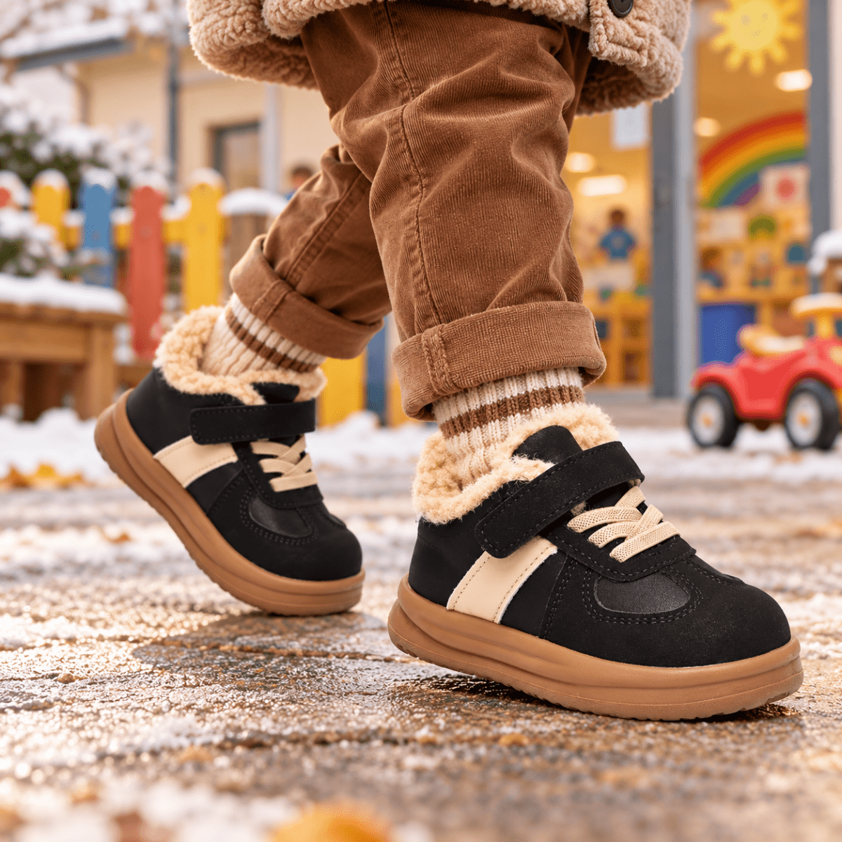 Pino – Orthopädische Kinder Winterschuhe gefüttert – Warme Retro-Sneaker mit Teddyfutter & Klettverschluss Kinderschuhe