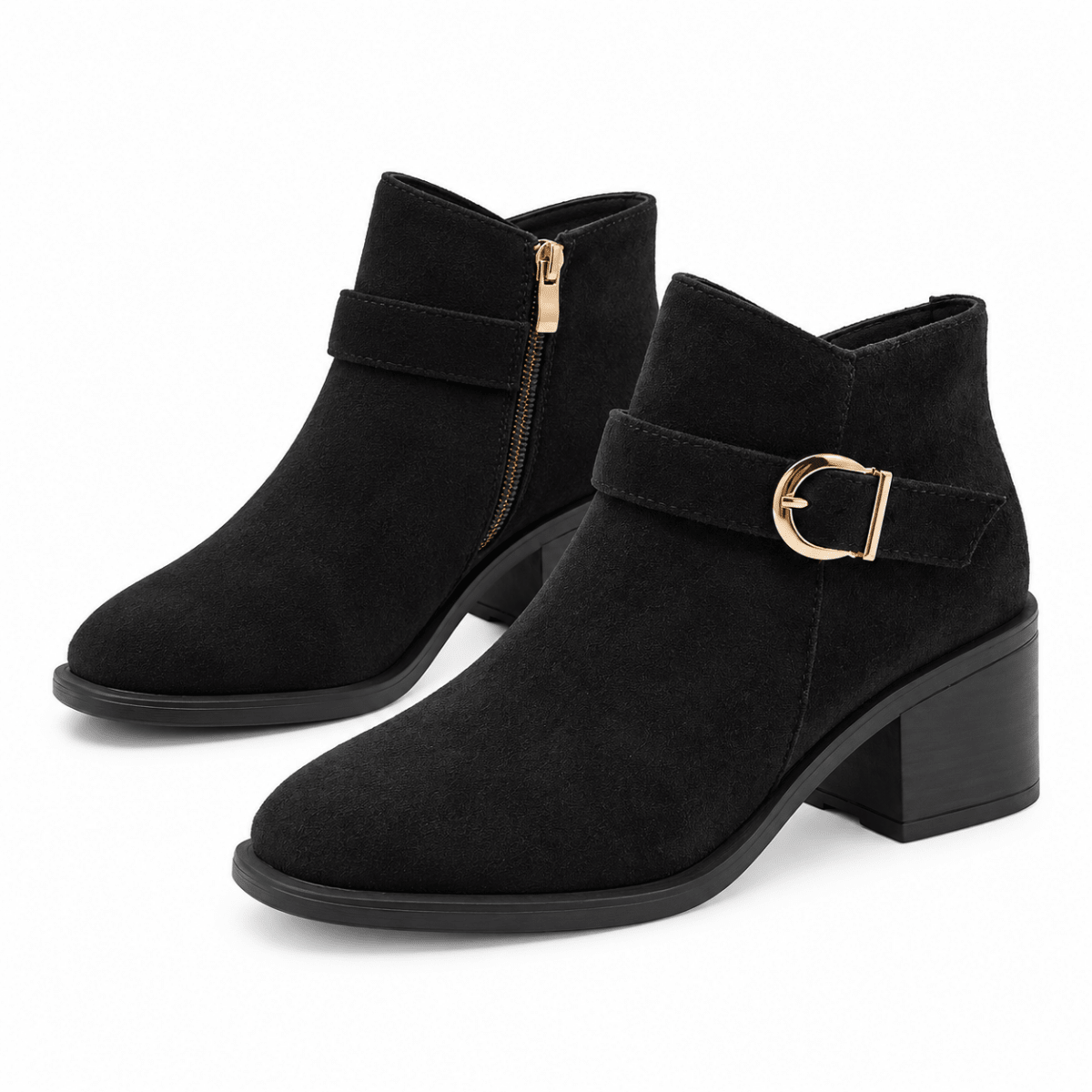 Svea – Orthopädische Winter Stiefeletten Damen gefüttert – Bequeme Wildleder-Optik Boots mit Blockabsatz & Schnalle, Gr. 35–43 Stiefeletten