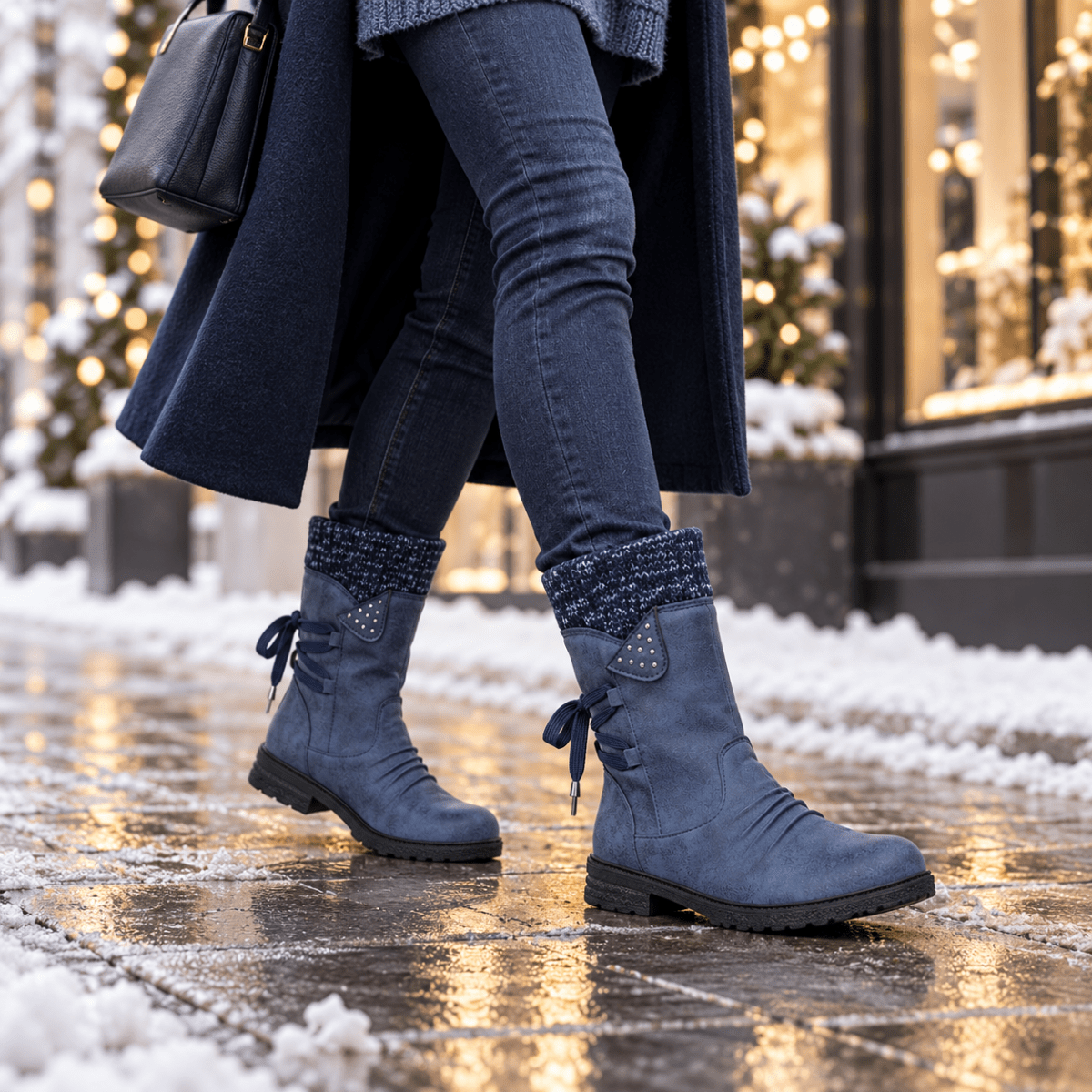 Tilda – Orthopädische Winterstiefel Damen mit Strickschaft – Gefütterte Stiefeletten mit flachem Absatz & Reißverschluss Stiefeletten
