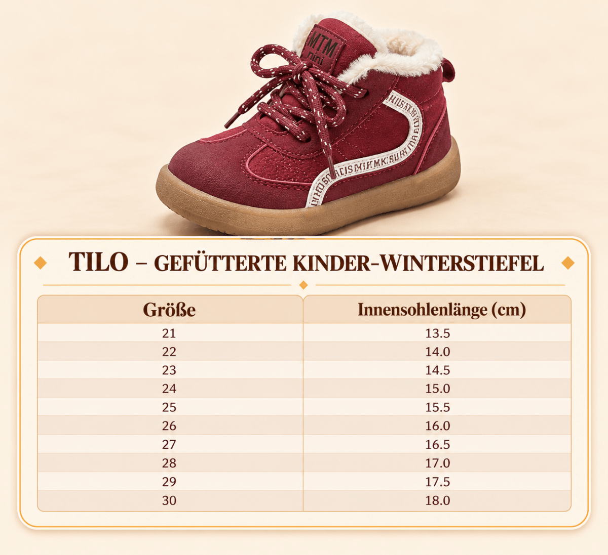 Tilo – Orthopädische Kinder Winterstiefel gefüttert – Wasserdichte Schneestiefel mit Lammfell-Optik & Klettverschluss Kinderschuhe