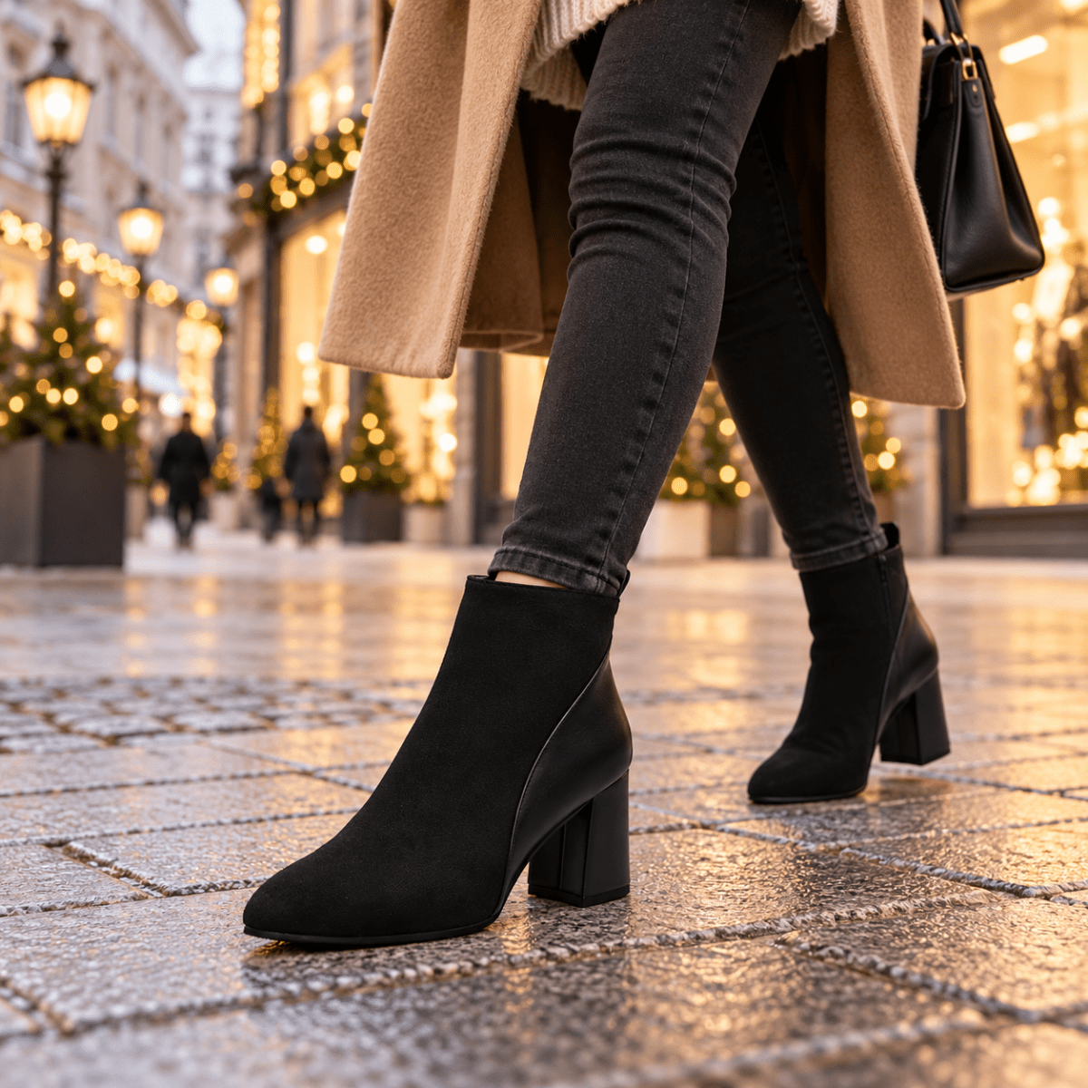 Enna – Orthopädische Winter Stiefeletten Damen mit Blockabsatz – Bequeme Chelsea Boots in Wildleder-Optik Stiefeletten