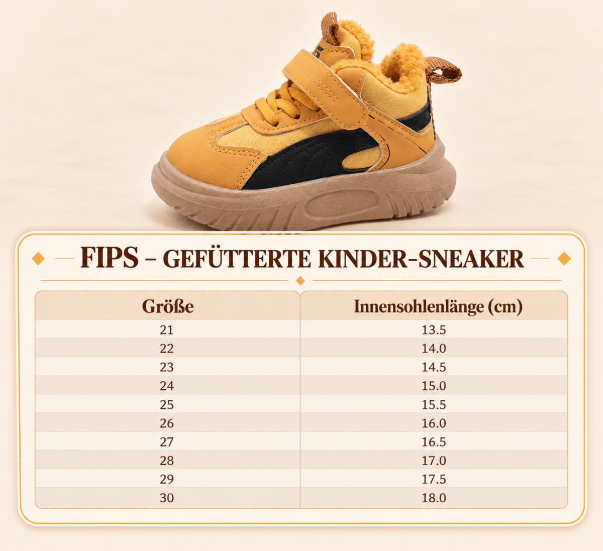 Fips – Orthopädische Kinder Winter-Sneaker gefüttert – Warme Kinderschuhe mit Klettverschluss & rutschfester Sohle Kinderschuhe
