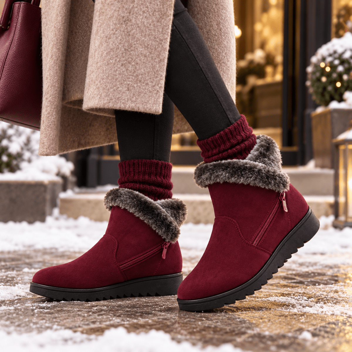 Hedda – Orthopädische Winterstiefel Damen gefüttert – Warme Snow Boots mit Fellkragen, Reißverschluss & rutschfester Sohle Stiefeletten