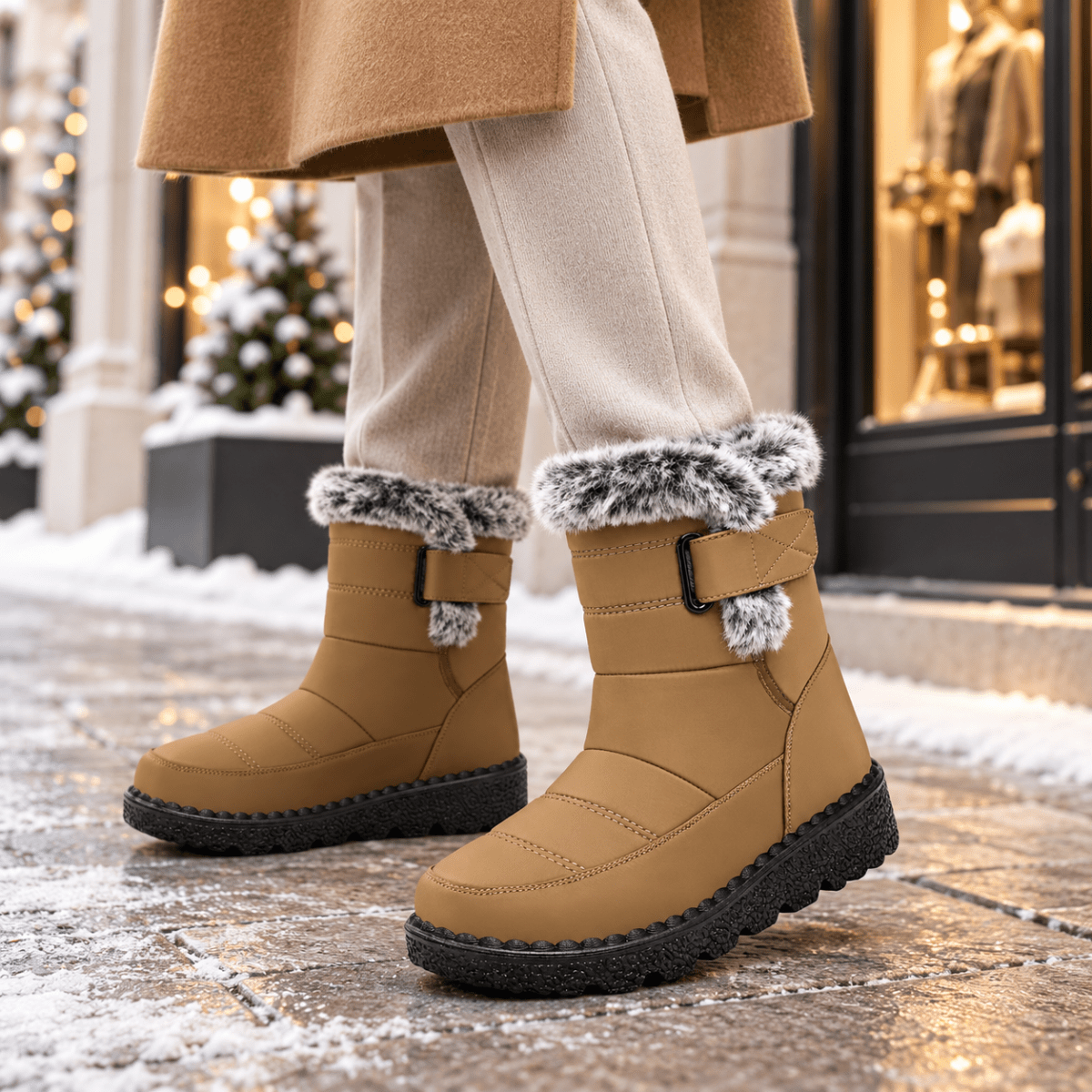 Kaja – Orthopädische Snow Boots Damen gefüttert – Wasserdichte Winterstiefel mit Kunstfell & Klettverschluss, rutschfest Stiefeletten