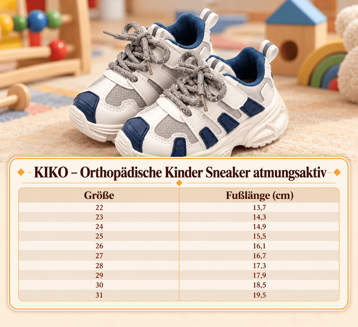 Kiko – Orthopädische Kinder Sneaker atmungsaktiv – Leichte Kinderschuhe mit Klettverschluss & rutschfester Sohle Kinderschuhe
