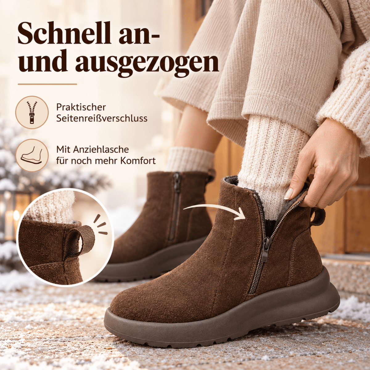 Liora – Orthopädische Winter Stiefeletten Damen aus Wildleder – Gefütterte Winterstiefel mit Reißverschluss Stiefeletten