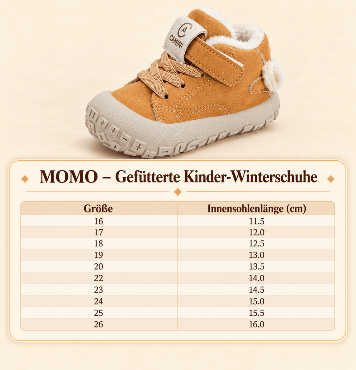 Momo – Orthopädische Kinder Winterschuhe gefüttert – Warme Lauflernschuhe mit Klettverschluss & weicher, rutschfester Sohle Kinderschuhe