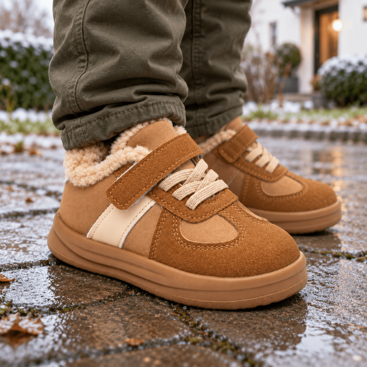 Pino – Orthopädische Kinder Winterschuhe gefüttert – Warme Retro-Sneaker mit Teddyfutter & Klettverschluss Kinderschuhe