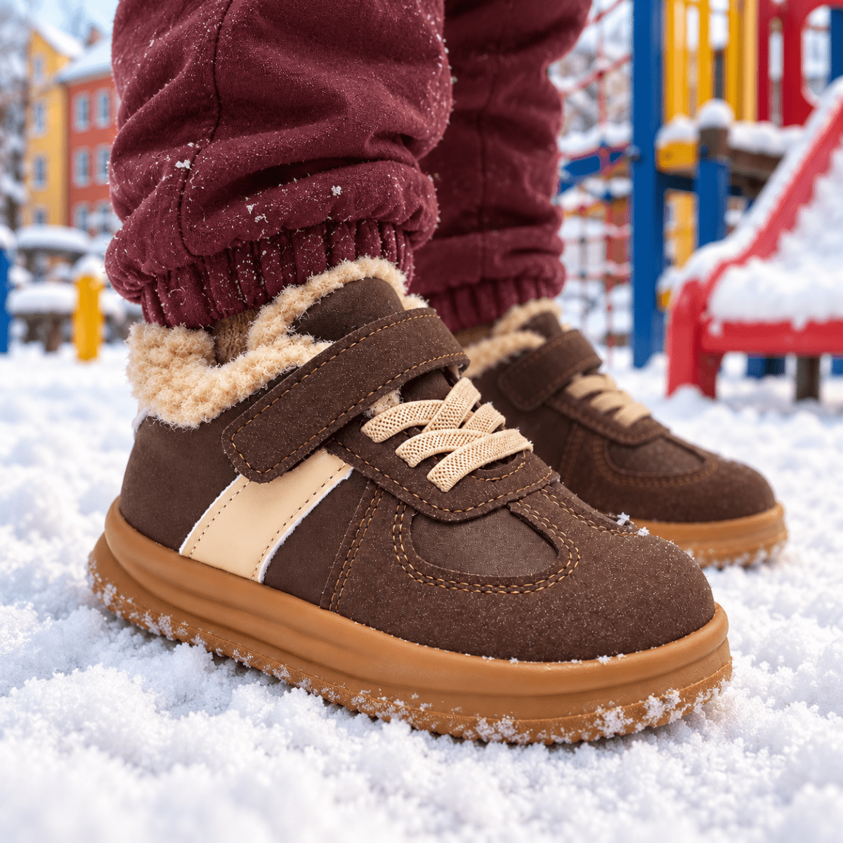 Pino – Orthopädische Kinder Winterschuhe gefüttert – Warme Retro-Sneaker mit Teddyfutter & Klettverschluss Kinderschuhe
