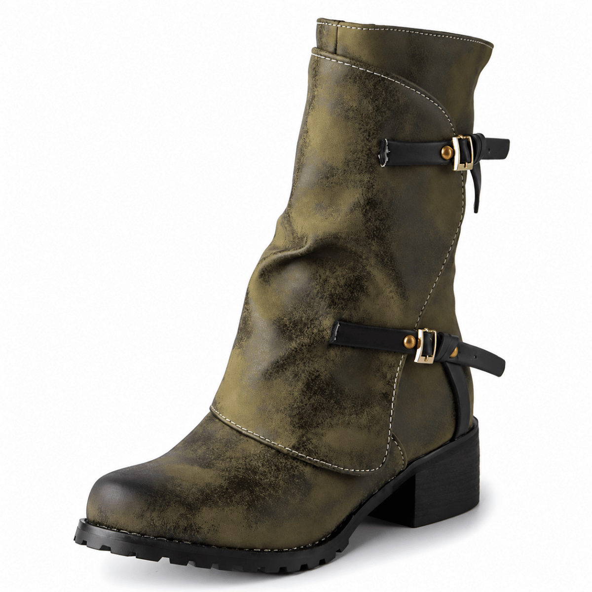 Ylvi – Orthopädische Winterstiefel Damen mit Blockabsatz – Gefütterte Stiefeletten mit Schnallen & Reißverschluss Stiefeletten